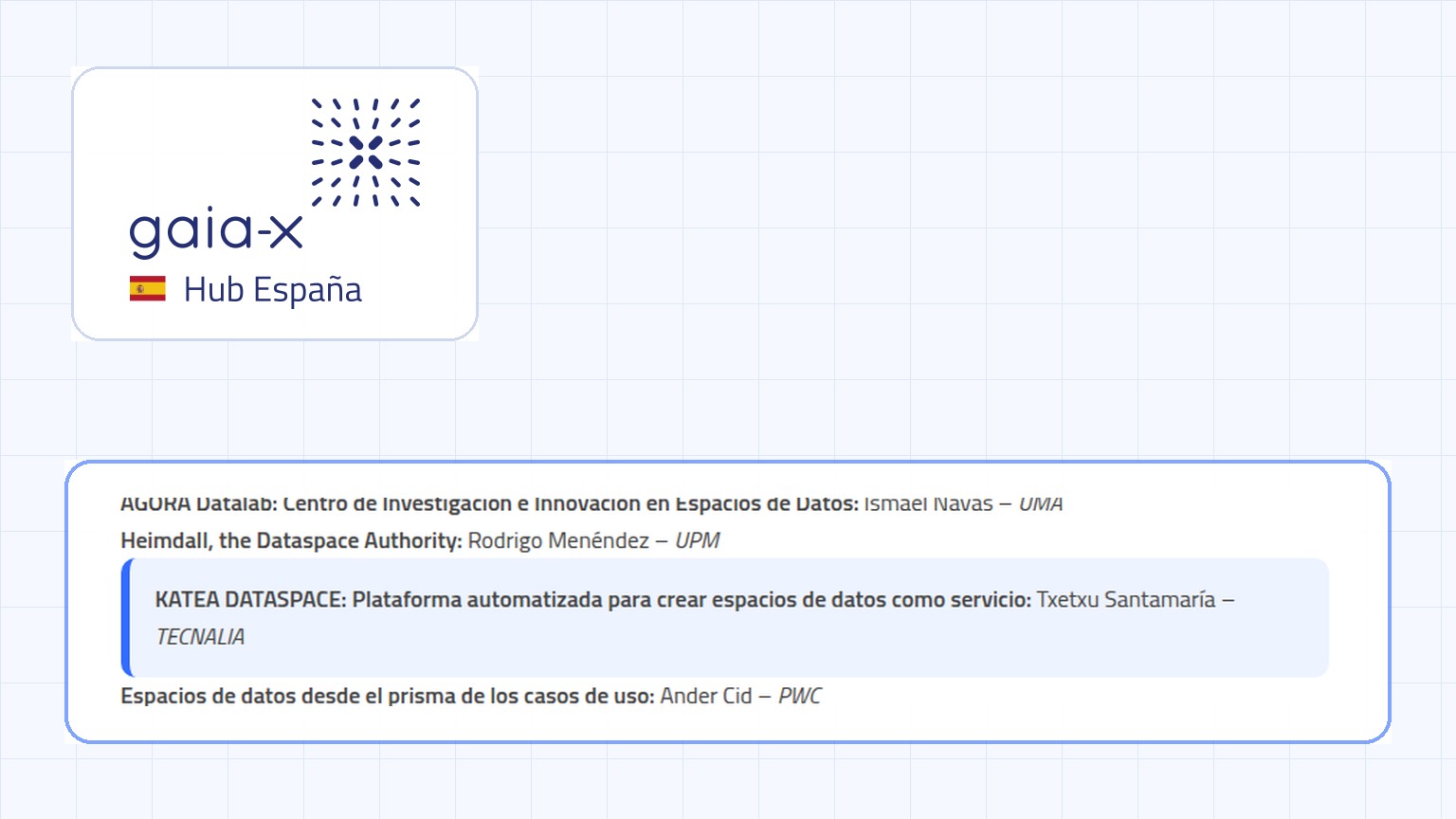 Logo de Gaia-X Hub España y entrada oficial de KATEA DATASPACE en la agenda de la cumbre